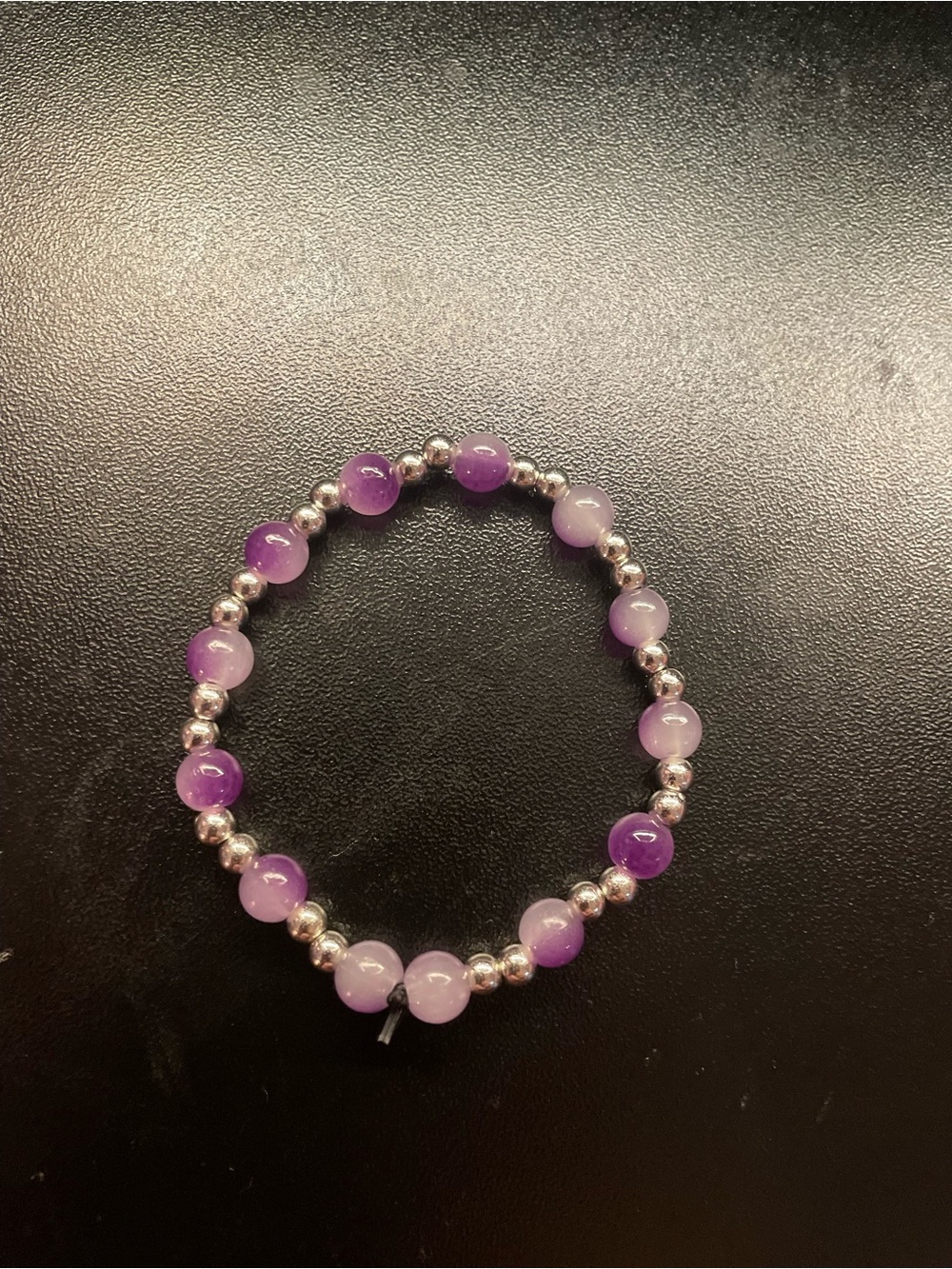 Purple Beaded Stretch Bracelet with Silver Accents